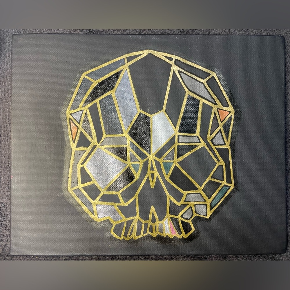 Geo Skull painting acrylic on 8x10 canvas board